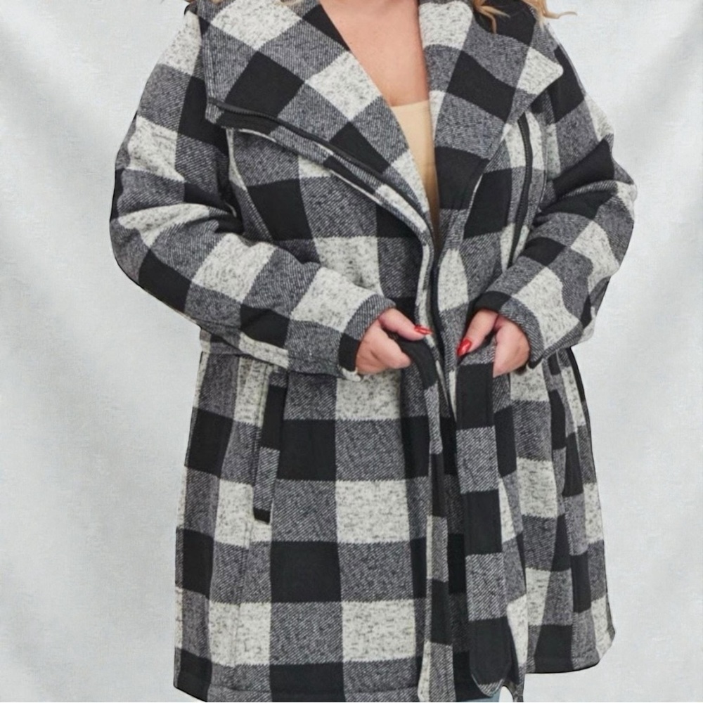 Steve Madden Black and Gray Checkered Coat